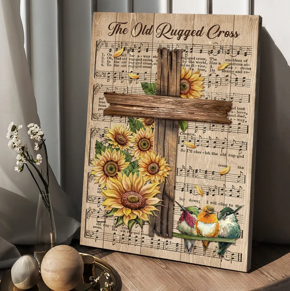 Music sheet, Colorful hummingbird, Sunflower, The old rugged cross - Matte Canvas