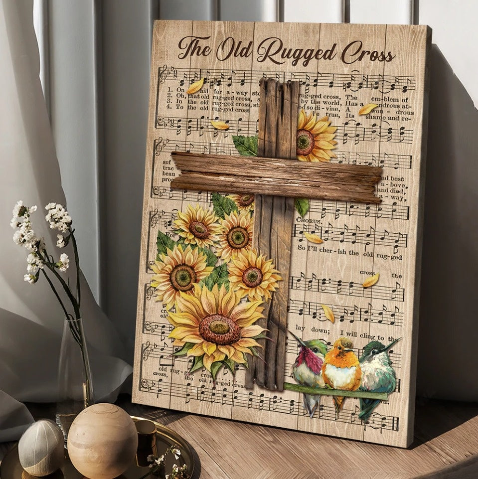 Music sheet, Colorful hummingbird, Sunflower, The old rugged cross - Matte Canvas