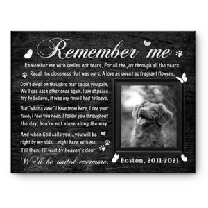 Pet Memorial Gift For Pet Loss, Personalized Dog Memorial Gift, Remember Me Canvas Print