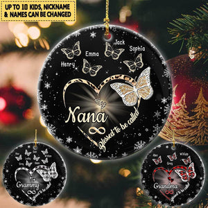 Personalized Christmas Blessed To Be Called Grandma Butterfly Circle Ornament