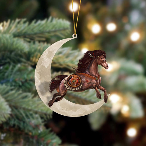 Native Horse Sits On The Moon Hanging Ornament, Animal Christmas Ornaments