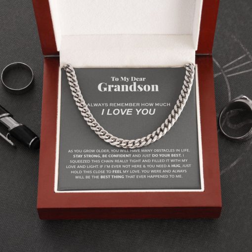 Necklace for Grandson - To My Dear Grandson Necklace I Love You, Gift for Grandson Cuban Link Chain Necklace XL051J - TGV
