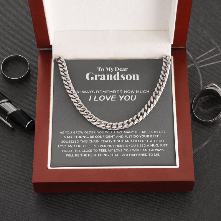 Necklace for Grandson - To My Dear Grandson Necklace I Love You, Gift for Grandson Cuban Link Chain Necklace XL051J - TGV