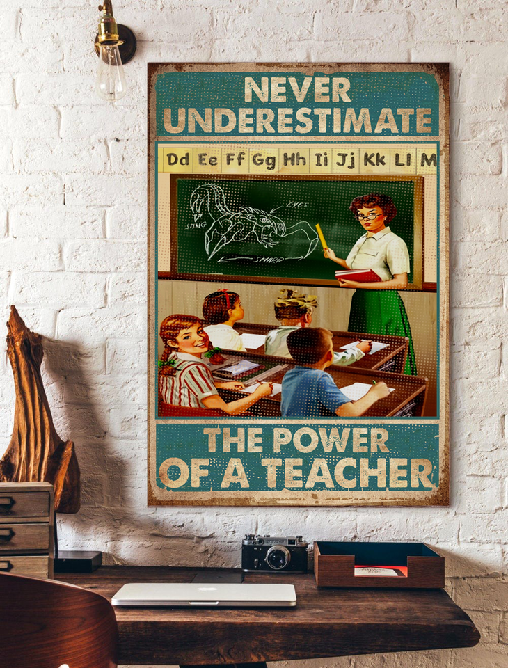 Never Underestimate Power Of A Teacher Canvas And Poster, Wall Decor Visual Art