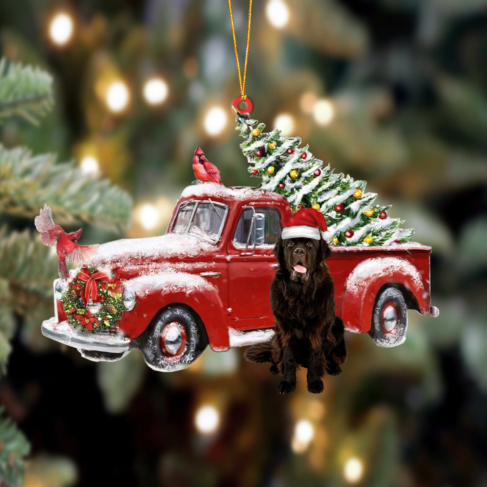 Godmerch- Ornament- Newfoundland-Cardinal & Truck Two Sided Ornament, Happy Christmas Ornament, Car Ornament