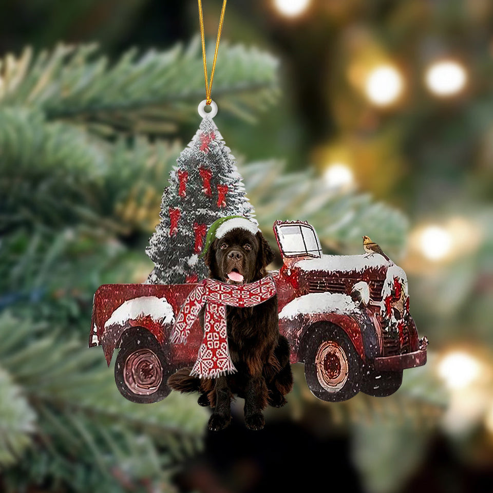 Godmerch- Ornament- Newfoundland-Christmas Truck Two Sided Ornament, Happy Christmas Ornament, Car Ornament