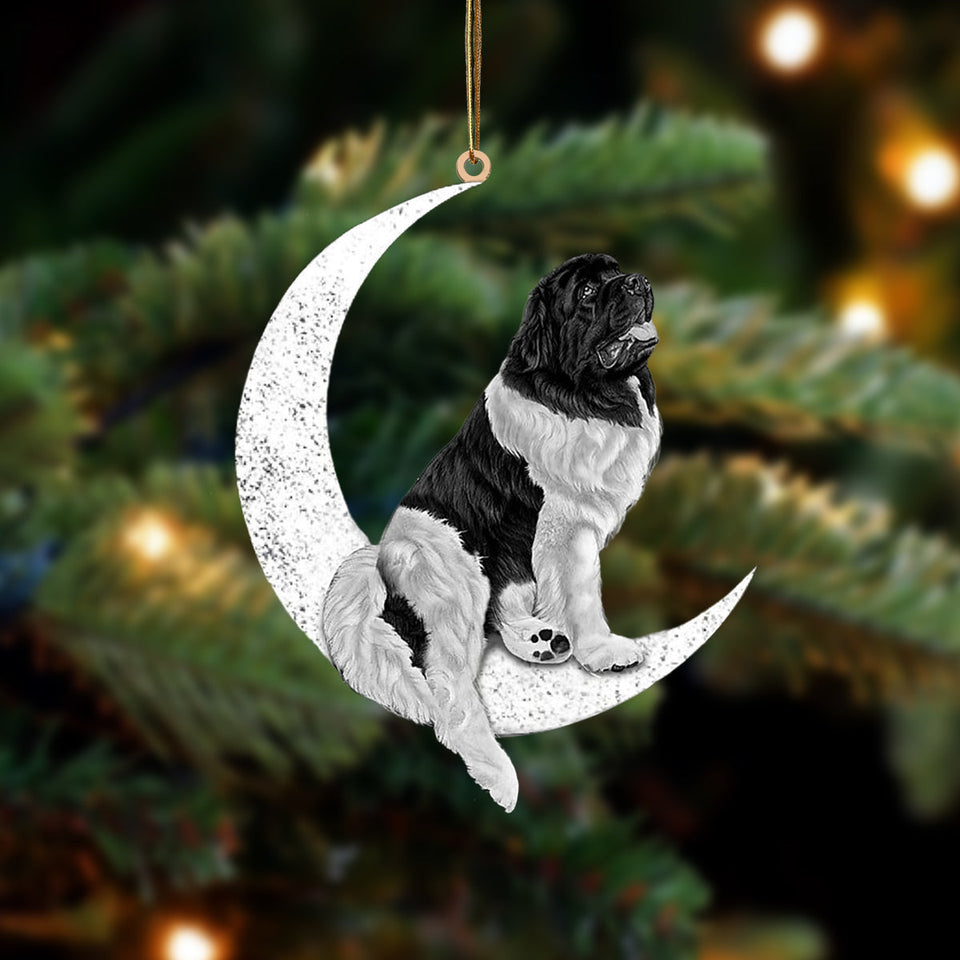Newfoundland Dog Sit On The Moon Two Sided Ornament Dog Hanging Christmas Ornament