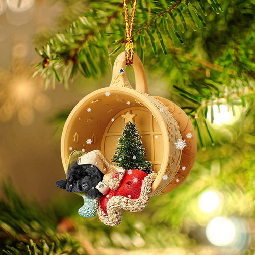 Newfoundland Dog Sleeping in a tiny cup Christmas Holiday-Two Sided Ornament, Christmas Ornament