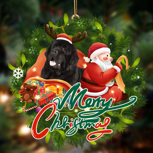 Godmerch- Ornament- Newfoundland-Santa & dog Hanging Ornament, Happy Christmas Ornament, Car Ornament