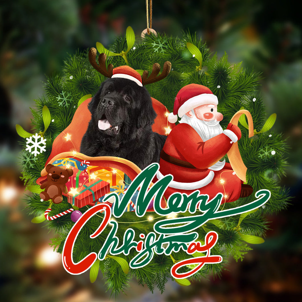 Godmerch- Ornament- Newfoundland-Santa & dog Hanging Ornament, Happy Christmas Ornament, Car Ornament