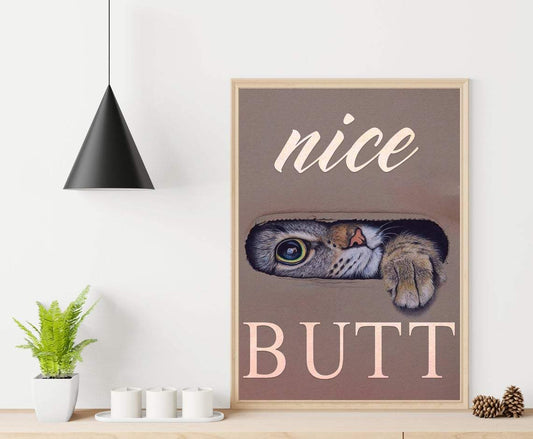 Nice Butt Poster, Cute Cat Bathroom Poster, Bathroom Canvas And Poster, Wall Decor Visual Art