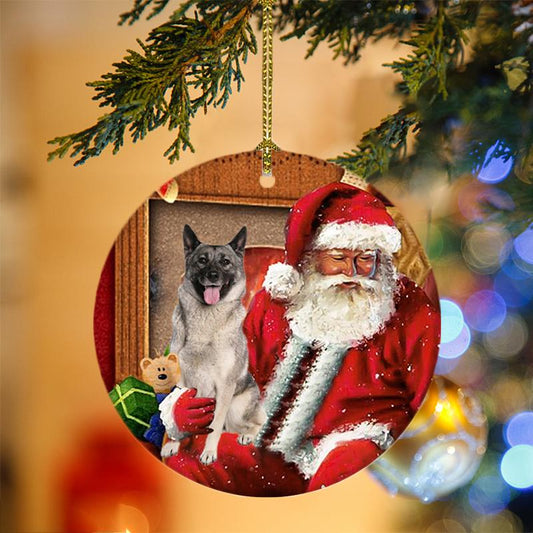 Godmerch- Ornament- Norwegian Elkhound With Santa Christmas Ornament, Happy Christmas Ornament, Car Ornament