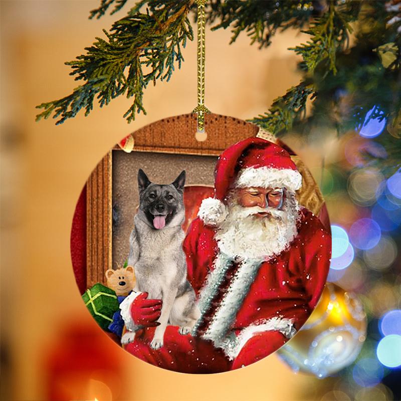 Godmerch- Ornament- Norwegian Elkhound With Santa Christmas Ornament, Happy Christmas Ornament, Car Ornament