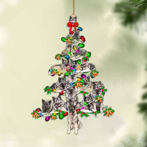Godmerch- Ornament- Norwegian Elkhound-Christmas Tree Lights-Two Sided Ornament, Happy Christmas Ornament, Car Ornament