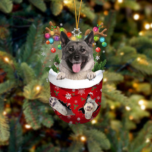 Norwegian Elkhound In Snow Pocket Christmas Ornament Flat Acrylic Dog Ornament