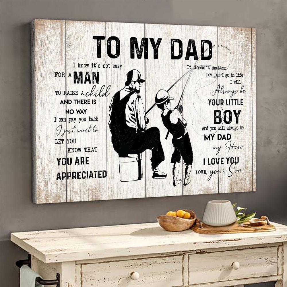Fishing Gift To My Dad From Son Fishing Dad Fishing Lover Canvas Wall Art, Wall Decor Visual Art Gift For Dad