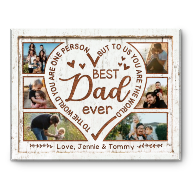 Best Dad Ever Personalized Photo Collage Canvas, Daddy Gift, Father’s Day Present, Custom Gift For Dad
