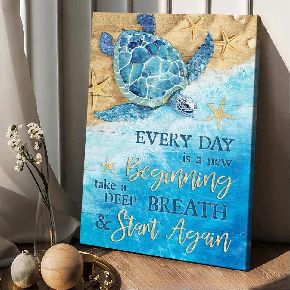 Ocean painting Turtle Every day is a new beginning - Matte Canvas