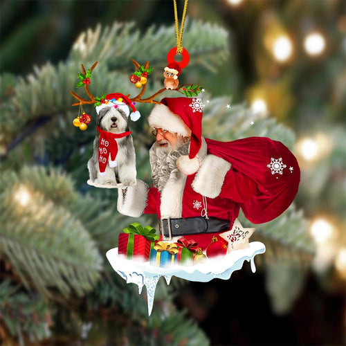 Old English Sheepdog And Santa Claus Christmas Ornament Godmerch