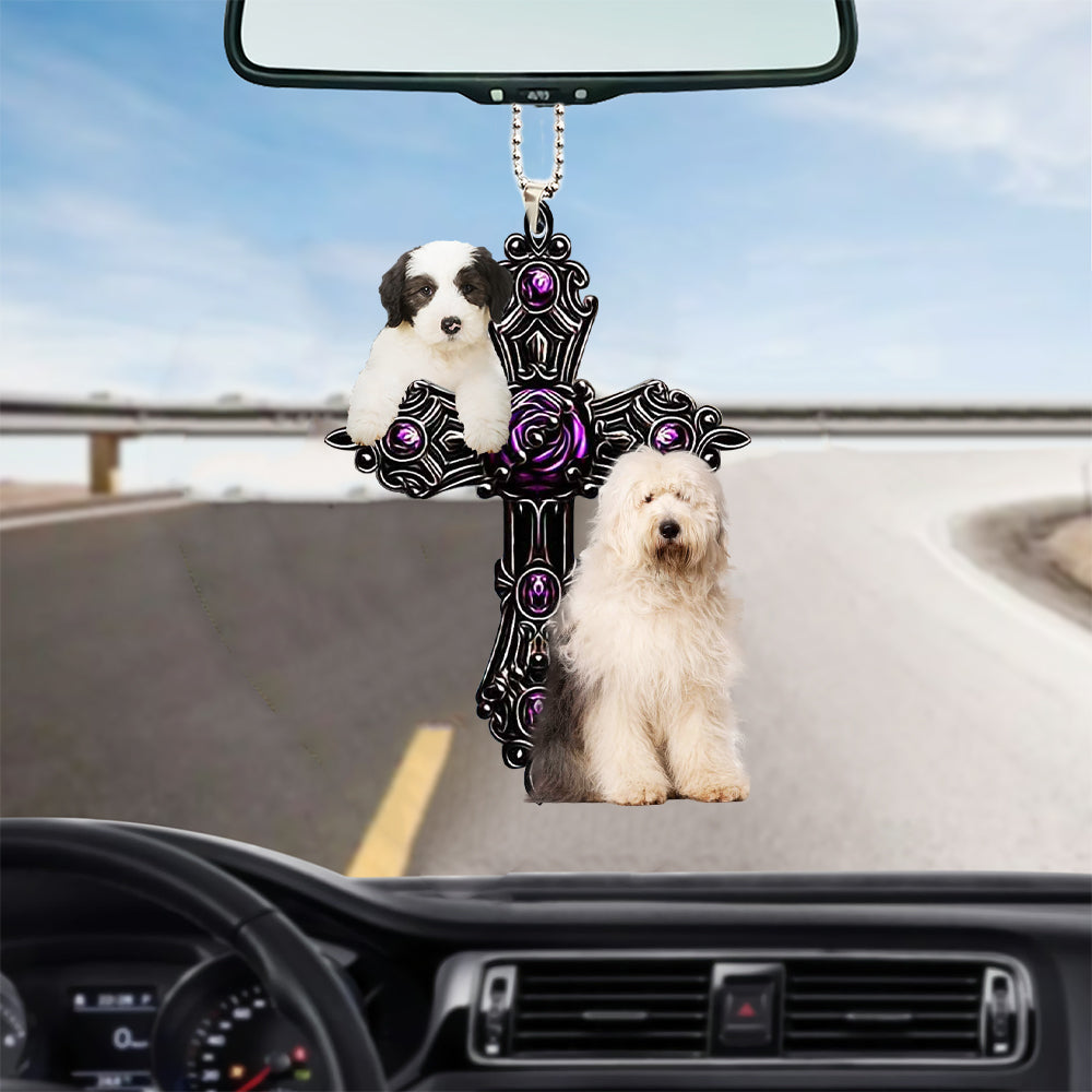 Old English Sheepdog Pray For God Car Hanging Ornament Dog Pray For God Ornament Godmerch