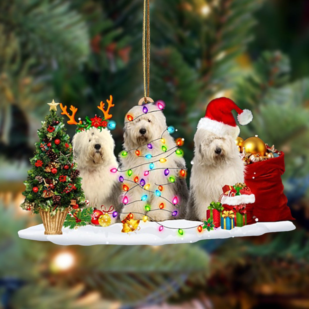 Ornament- Old English Sheepdog-Christmas Dog Friends Hanging Ornament, Happy Christmas Ornament, Car Ornament