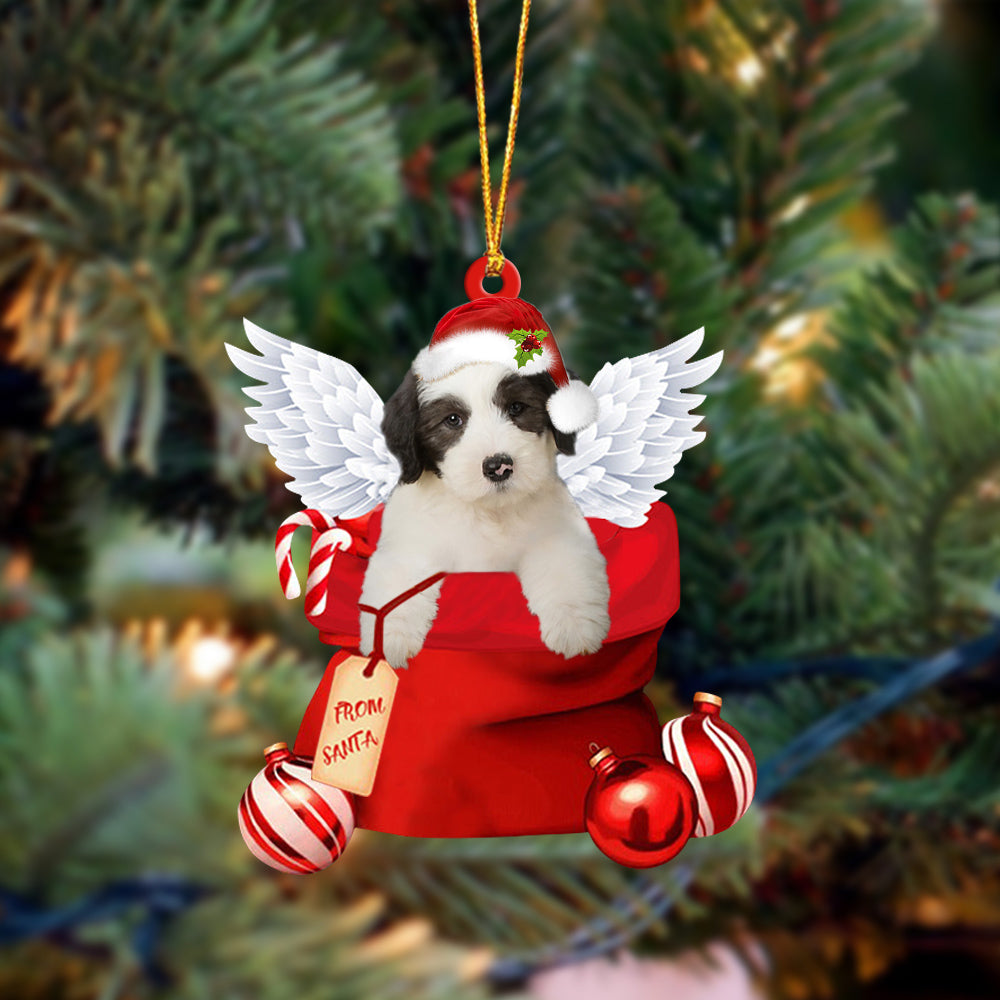 Old English Sheepdog Angel Gift From Santa Christmas Ornament, Dog Flat Acrylic Ornament