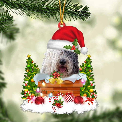 Old English Sheepdog In The Chimney Hanging Ornament Dog Christmas Ornament