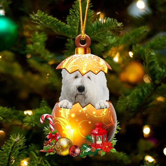Old English Sheepdog In Golden Egg Christmas Ornament