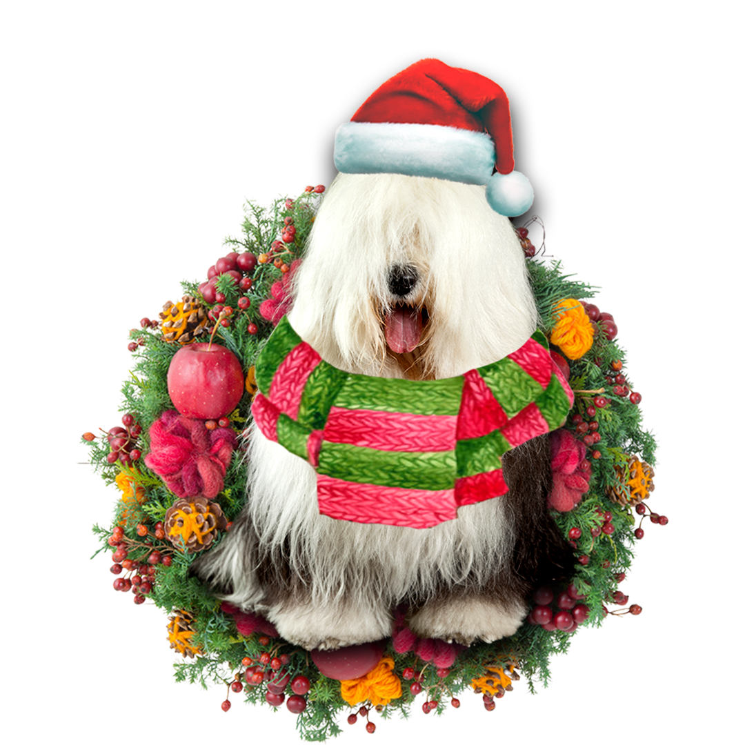 Godmerch- Ornament- Old English Sheepdog Christmas Ornament, Happy Christmas Ornament, Car Ornament