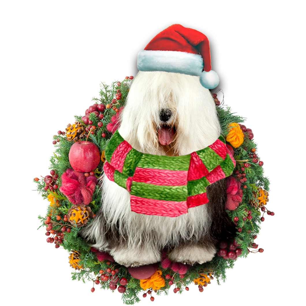 Godmerch- Ornament- Old English Sheepdog Christmas Ornament, Happy Christmas Ornament, Car Ornament