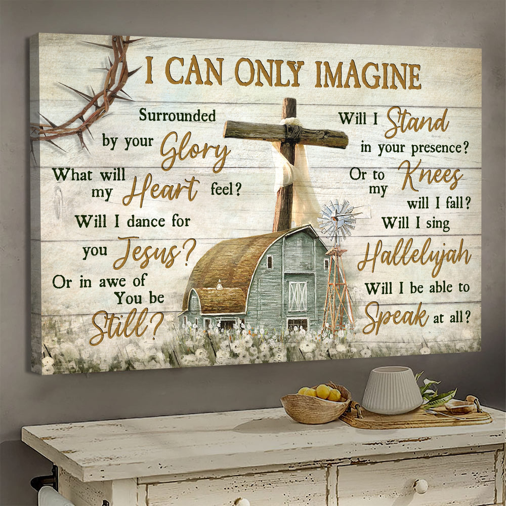 Old barn painting Wooden Cross Flower Field I can only imagine - Matte Canvas