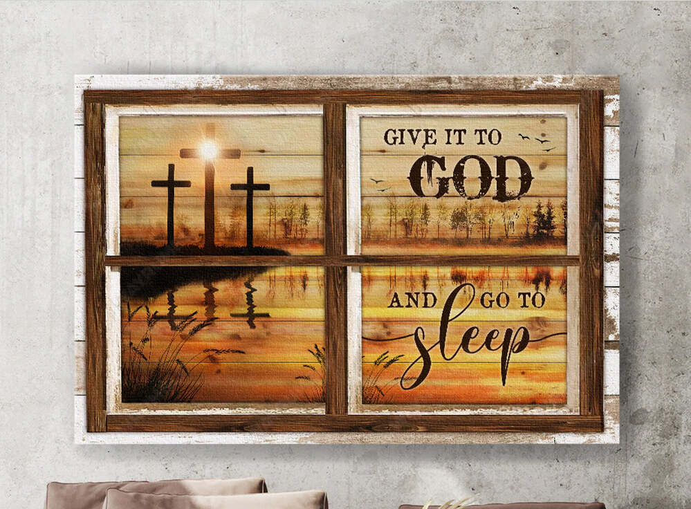 Orange sunset Beautiful lake Give it to God and go to sleep - Matte Canvas
