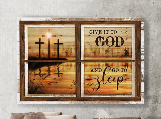 Orange sunset Beautiful lake Give it to God and go to sleep - Matte Canvas
