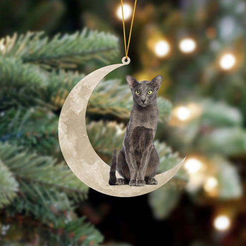 Oriental Shorthair Cat Sits On The Moon Hanging Ornament Cat Christmas Acrylic Ornament