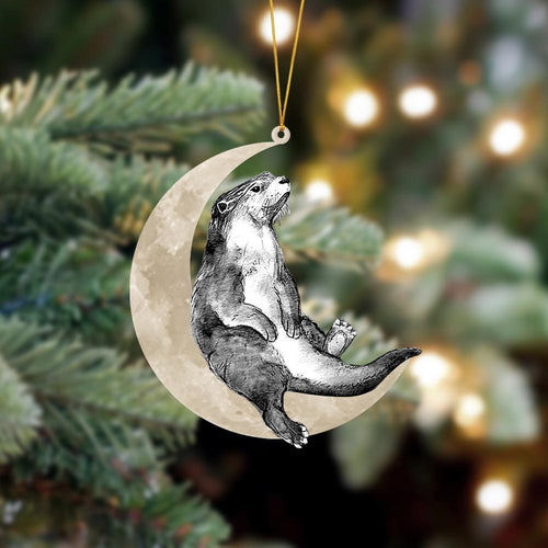 Godmerch- Ornament- Otter Sits On The Moon Hanging Ornament Dog Ornament, Car Ornament, Christmas Ornament