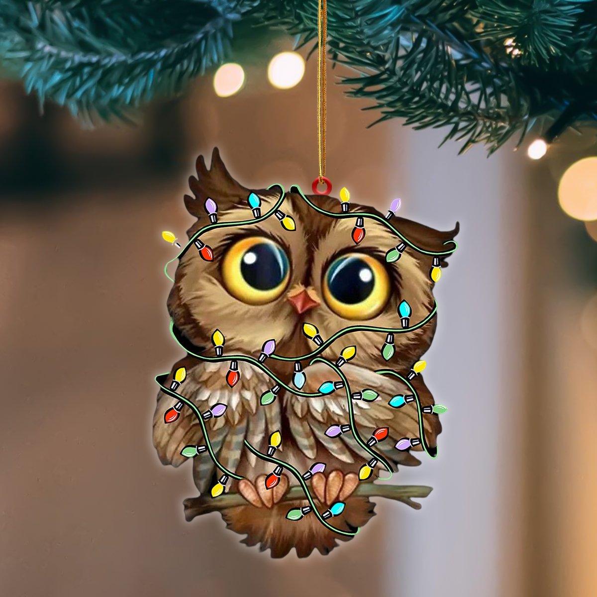 Godmerch- Ornament- Owl Christmas Light Hanging Ornament Dog Ornament, Car Ornament, Christmas Ornament
