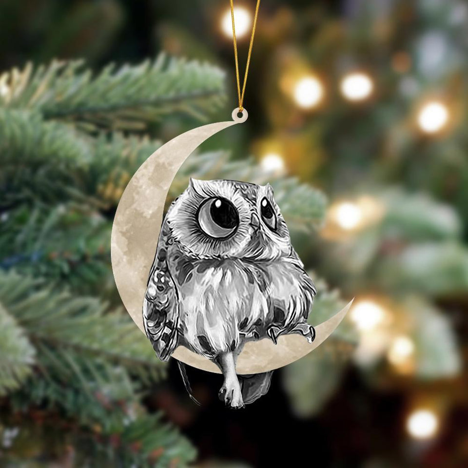 Godmerch- Ornament- Owl Sits On The Moon Hanging Ornament Dog Ornament, Car Ornament, Christmas Ornament