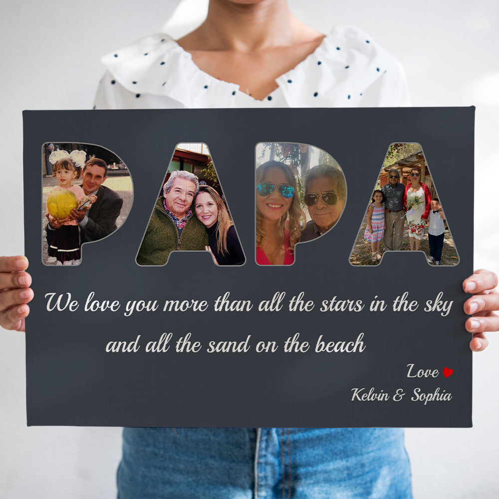 Personalized Canvas, Father's Love Is More Than The Stars And The Sands Of The Sea, Grey Canvas Wall Art Gift Father's Day