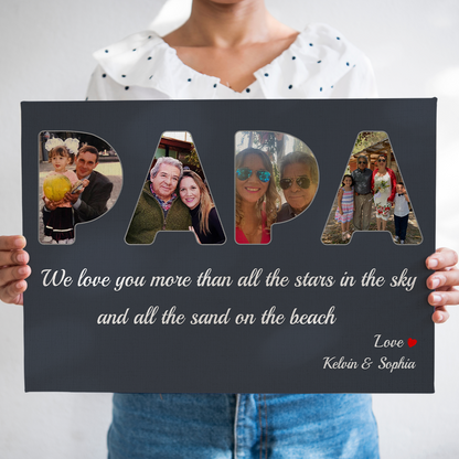 Personalized Canvas, Father's Love Is More Than The Stars And The Sands Of The Sea, Grey Canvas Wall Art Gift Father's Day