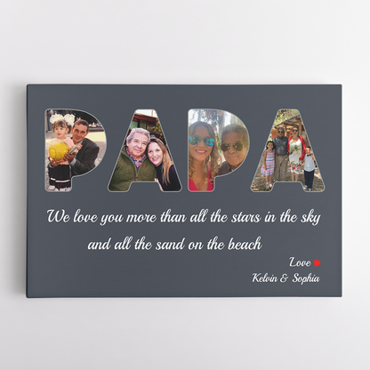 Personalized Canvas, Father's Love Is More Than The Stars And The Sands Of The Sea, Grey Canvas Wall Art Gift Father's Day