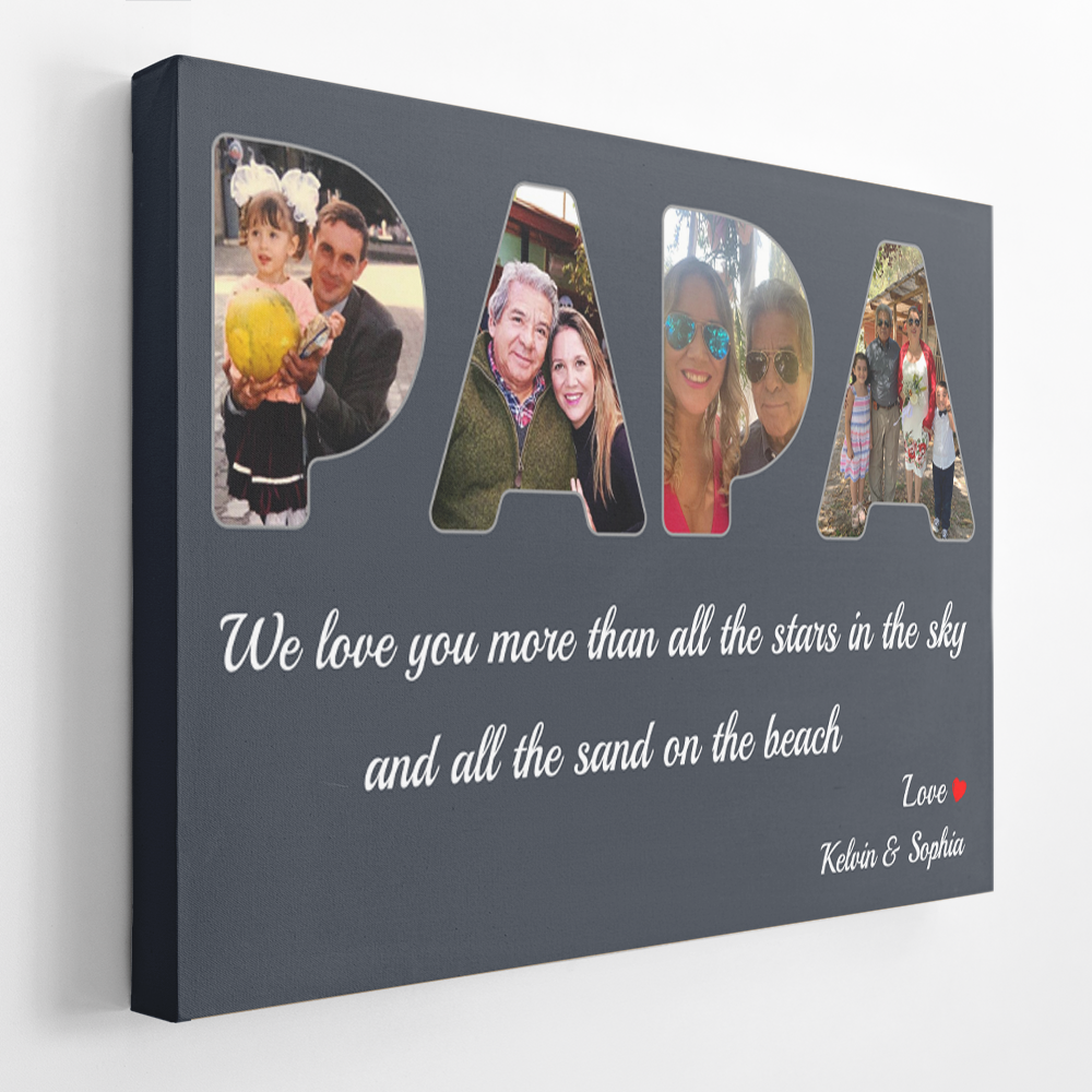 Personalized Canvas, Father's Love Is More Than The Stars And The Sands Of The Sea, Grey Canvas Wall Art Gift Father's Day
