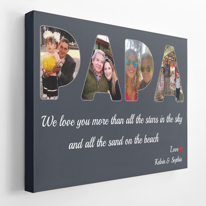 Personalized Canvas, Father's Love Is More Than The Stars And The Sands Of The Sea, Grey Canvas Wall Art Gift Father's Day