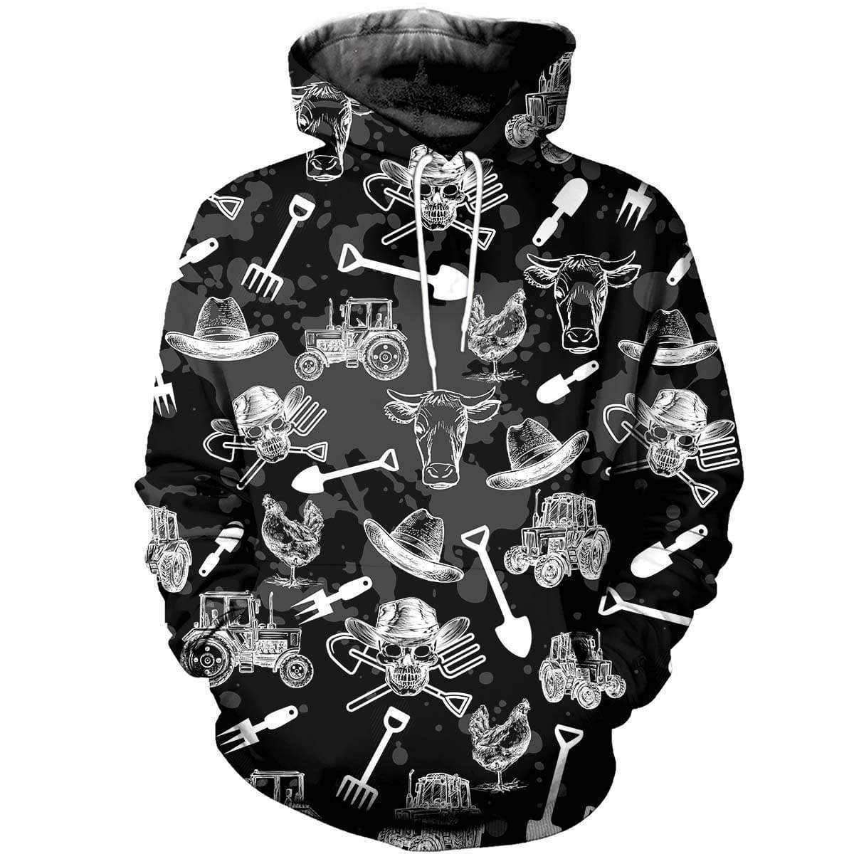 Skull Gifts All Over Printed Farm Skull US Unisex Size Hoodie