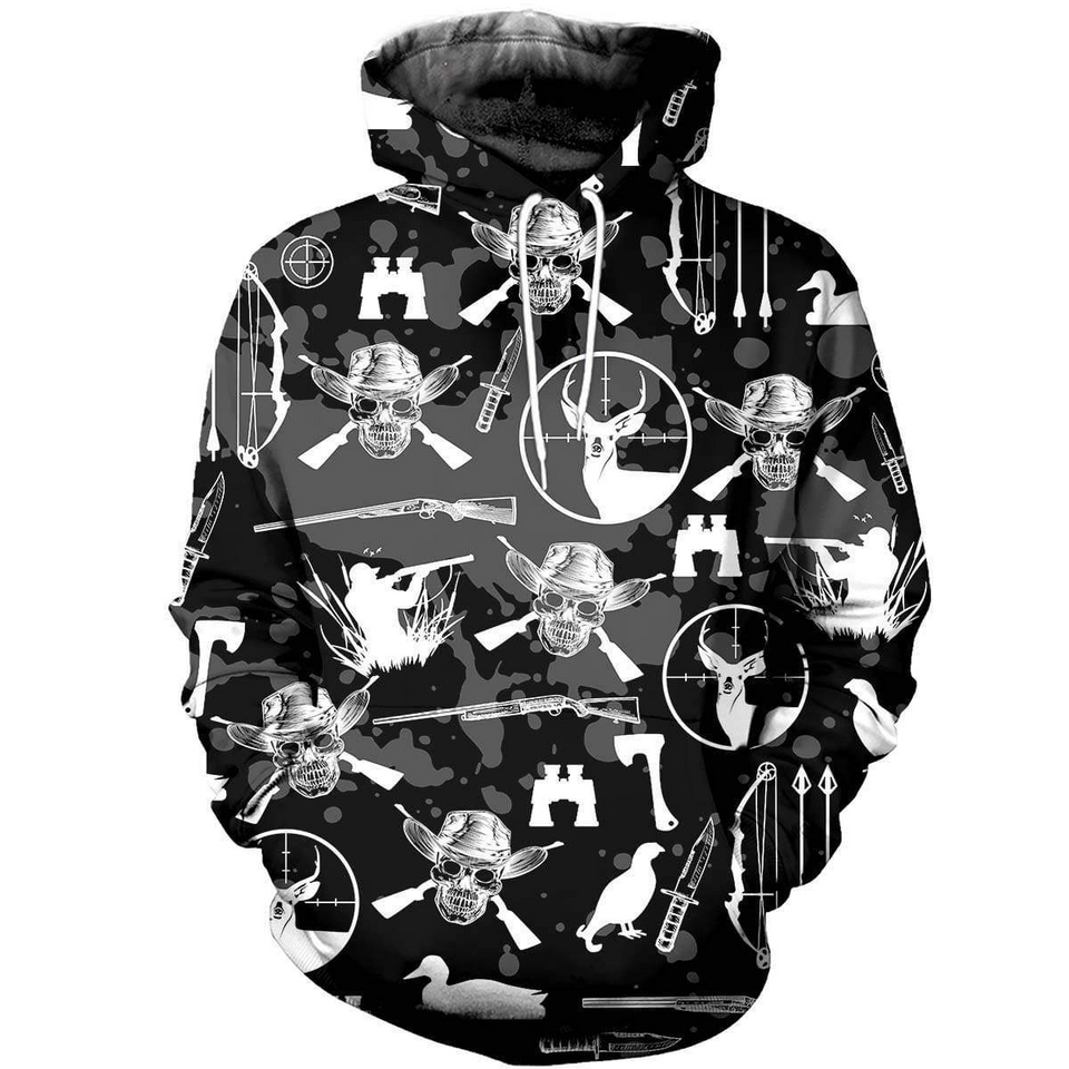 Skull Gifts All Over Printed Hunting Skull US Unisex Size Hoodie