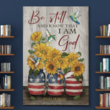 Flag 4th July Hummingbird and sunflower Be still and know that I am God Canvas And Poster, Canvas Painting, Wall Decor Visual Art