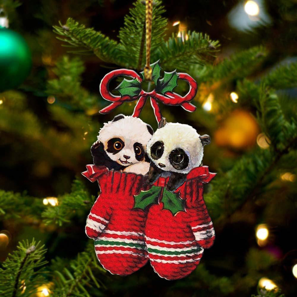 Ornament- Panda Inside Your Gloves Christmas Holiday-Two Sided Ornament, Christmas Ornament, Car Ornament