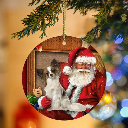 Godmerch- Ornament- Papillion With Santa Christmas Ornament, Happy Christmas Ornament, Car Ornament