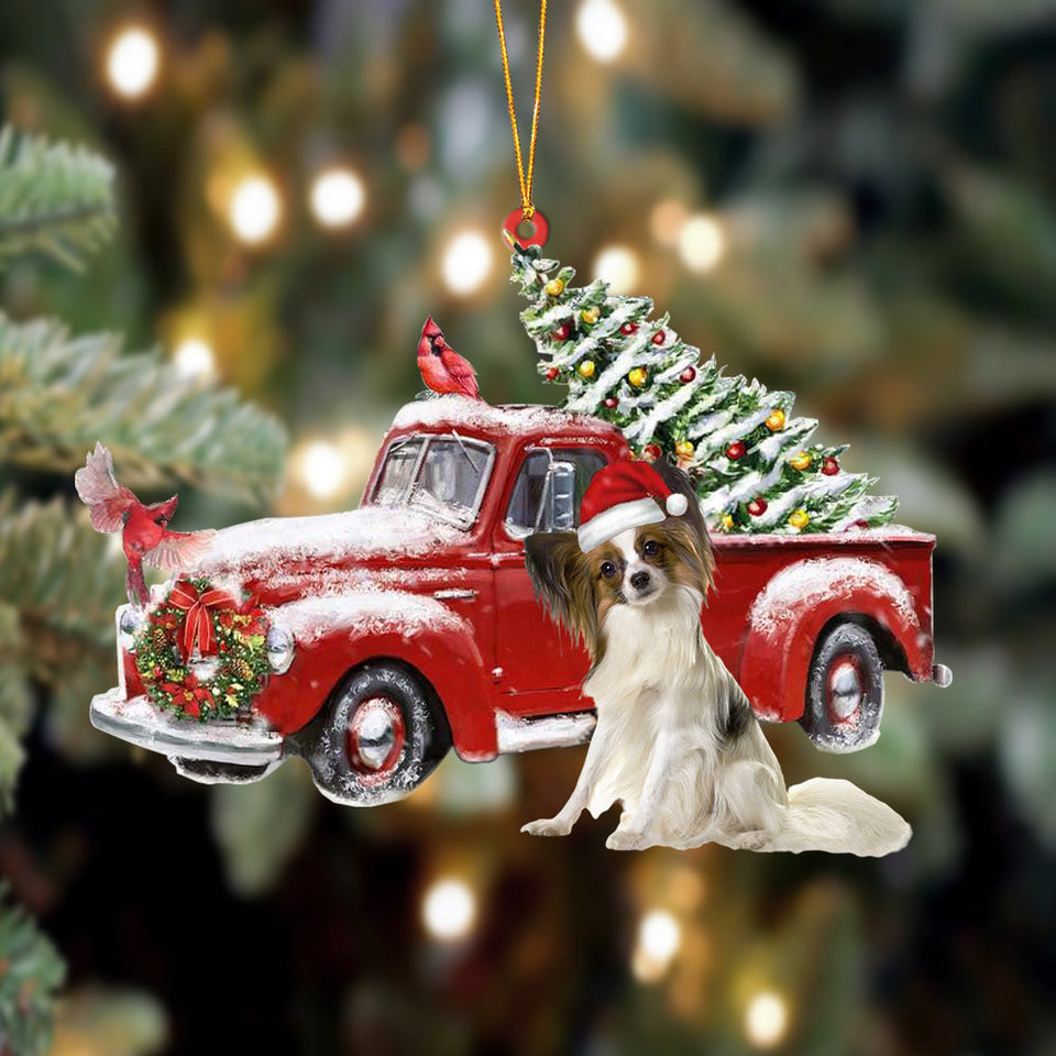 Godmerch- Ornament- Papillon-Cardinal & Truck Two Sided Ornament, Happy Christmas Ornament, Car Ornament