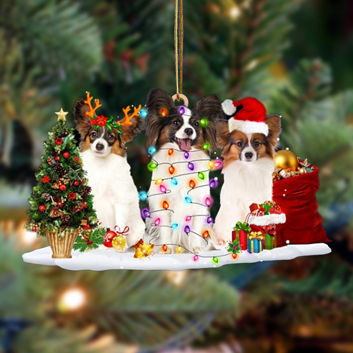 Godmerch- Ornament- Papillon-Christmas Dog Friends Hanging Ornament, Happy Christmas Ornament, Car Ornament