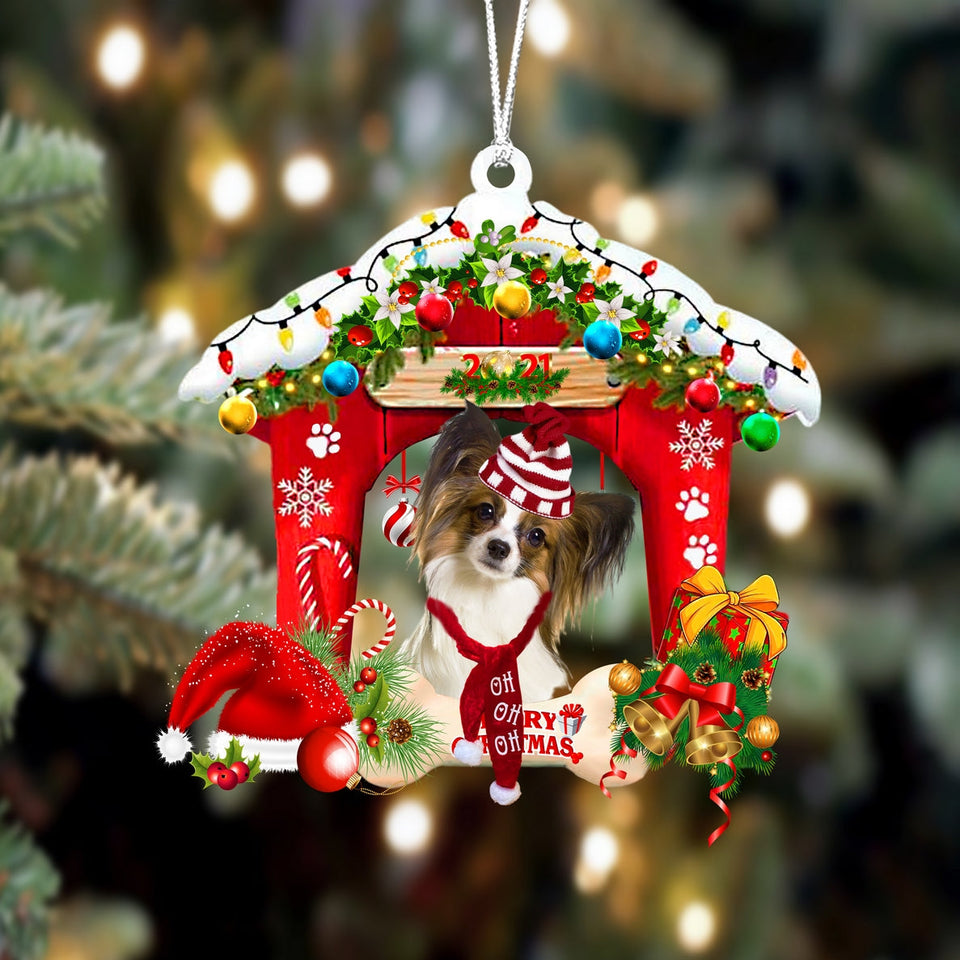 Godmerch- Ornament- Papillon-Christmas House Two Sided Ornament, Happy Christmas Ornament, Car Ornament